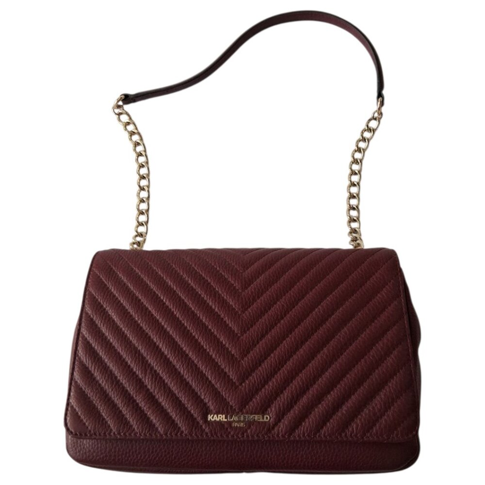 Karl Lagerfeld Paris Satchel Bordeaux Chevron Quilted Leather Crossbody Bag